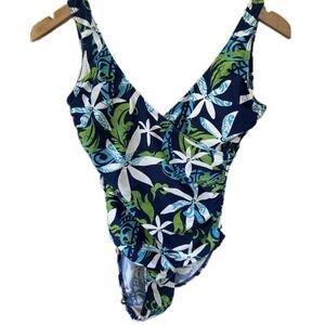 NWT Island Built Hawaiian Tiare Tropical One Piece Built In Bra Swimsuit 10